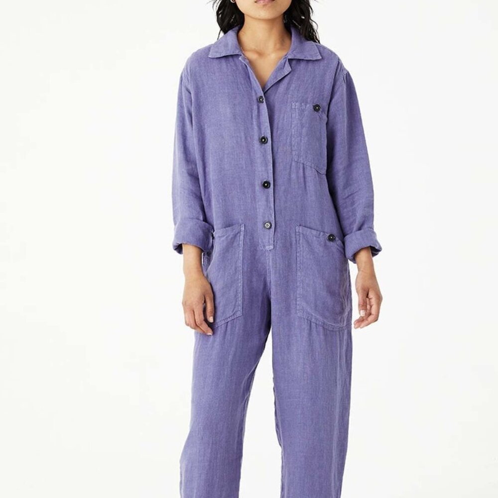 Back Beat Co. Purple Linen Jumpsuit